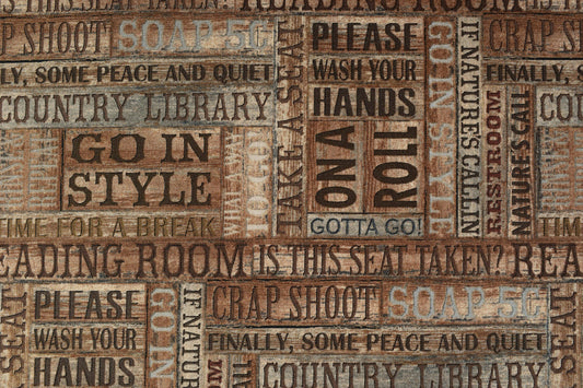 Reading Room fabric, Toilet humour fabric, Natures calling, Price by the Half Metre The Quilt Sanctuary