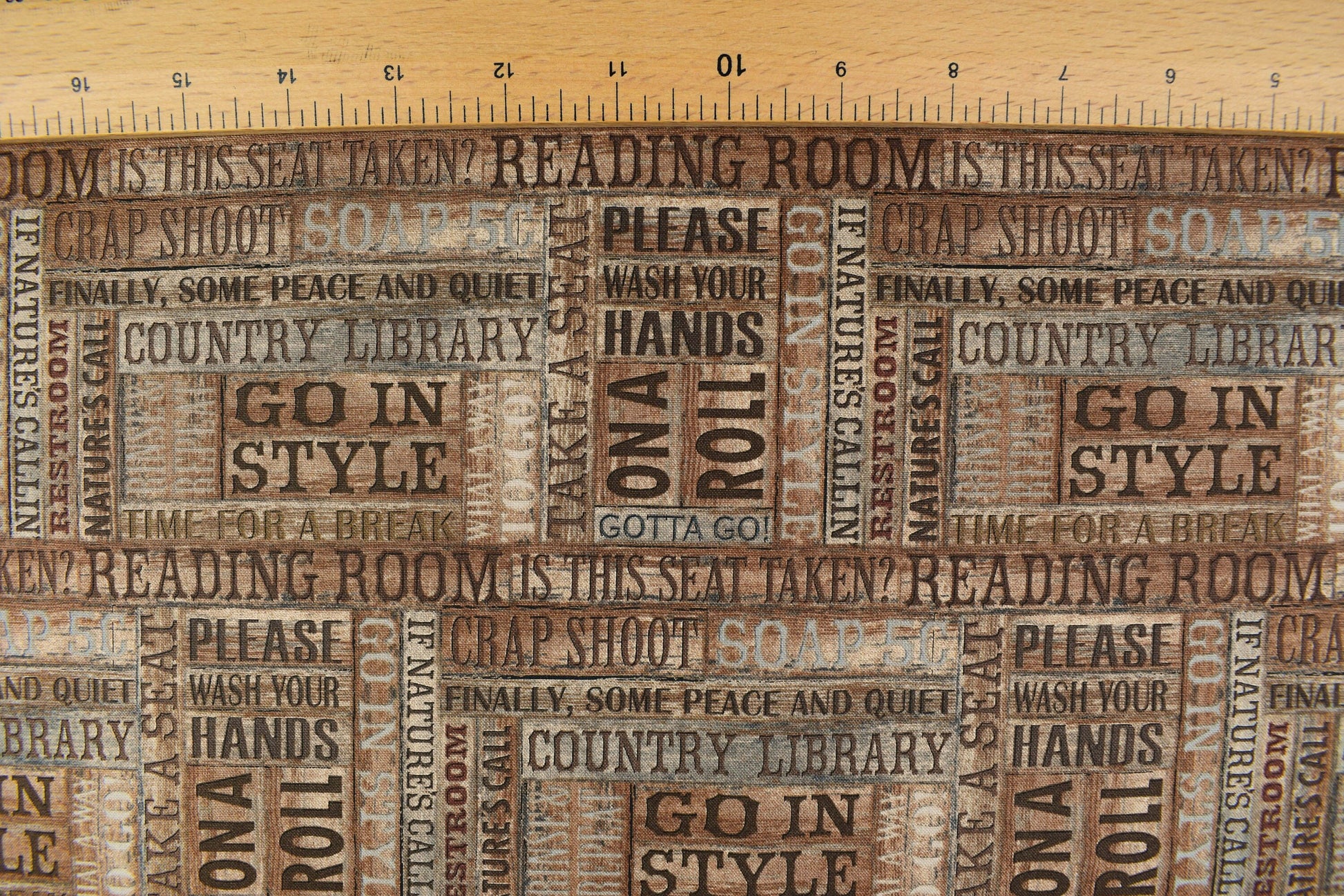 Reading Room fabric, Toilet humour fabric, Natures calling, Price by the Half Metre The Quilt Sanctuary