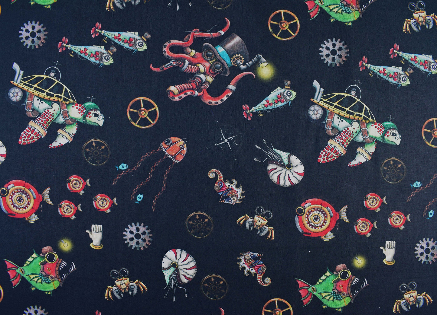 Aquatic Steampunk fabric, Quilting fabric, cotton fabric, quilting treasures, Aquatic Steampunkery, Price by the Half Metre The Quilt Sanctuary