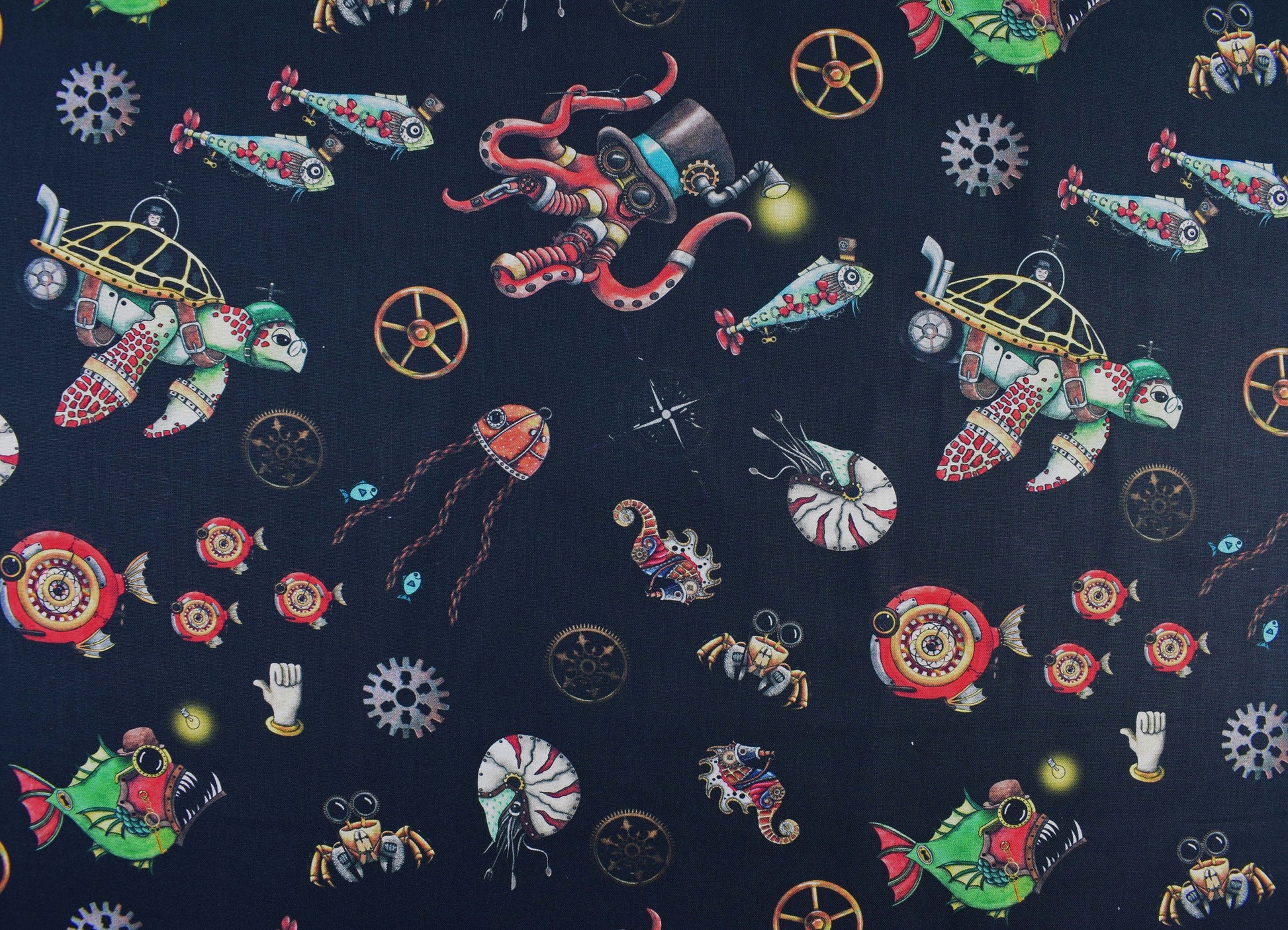 Aquatic Steampunk fabric, Quilting fabric, cotton fabric, quilting treasures, Aquatic Steampunkery, Price by the Half Metre The Quilt Sanctuary