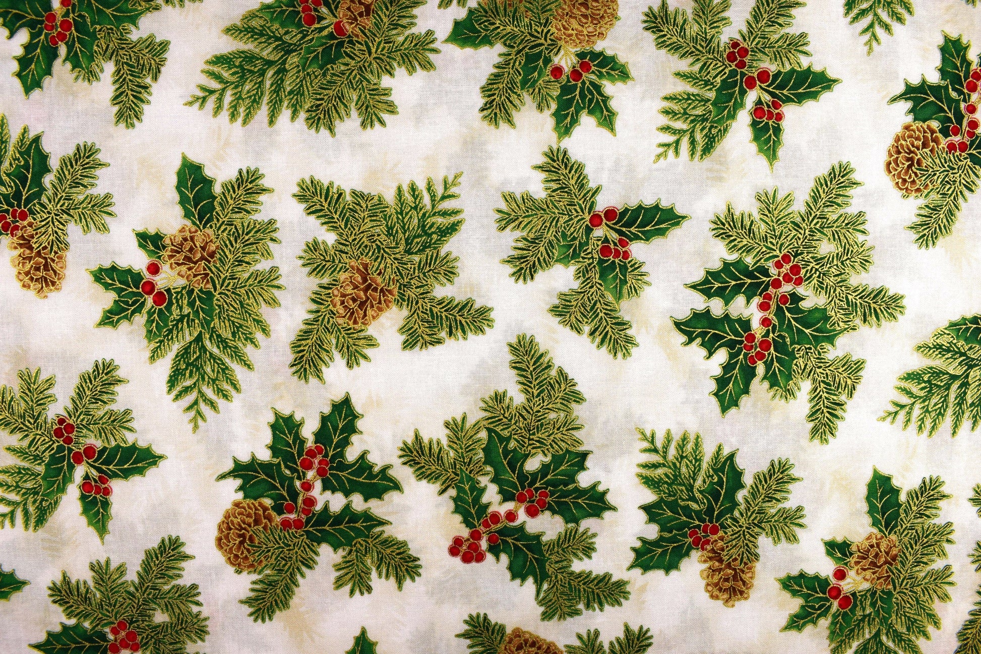 Cream Holly Christmas fabric - Holiday Flourish by Robert Kaufman - Price by the Half Metre The Quilt Sanctuary