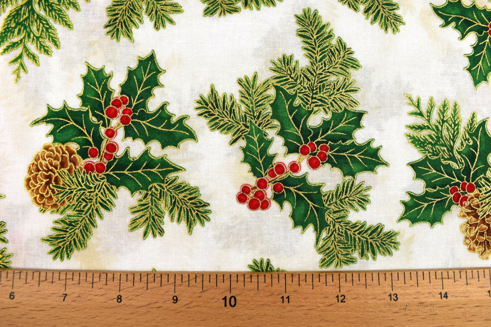 Cream Holly Christmas fabric - Holiday Flourish by Robert Kaufman - Price by the Half Metre The Quilt Sanctuary