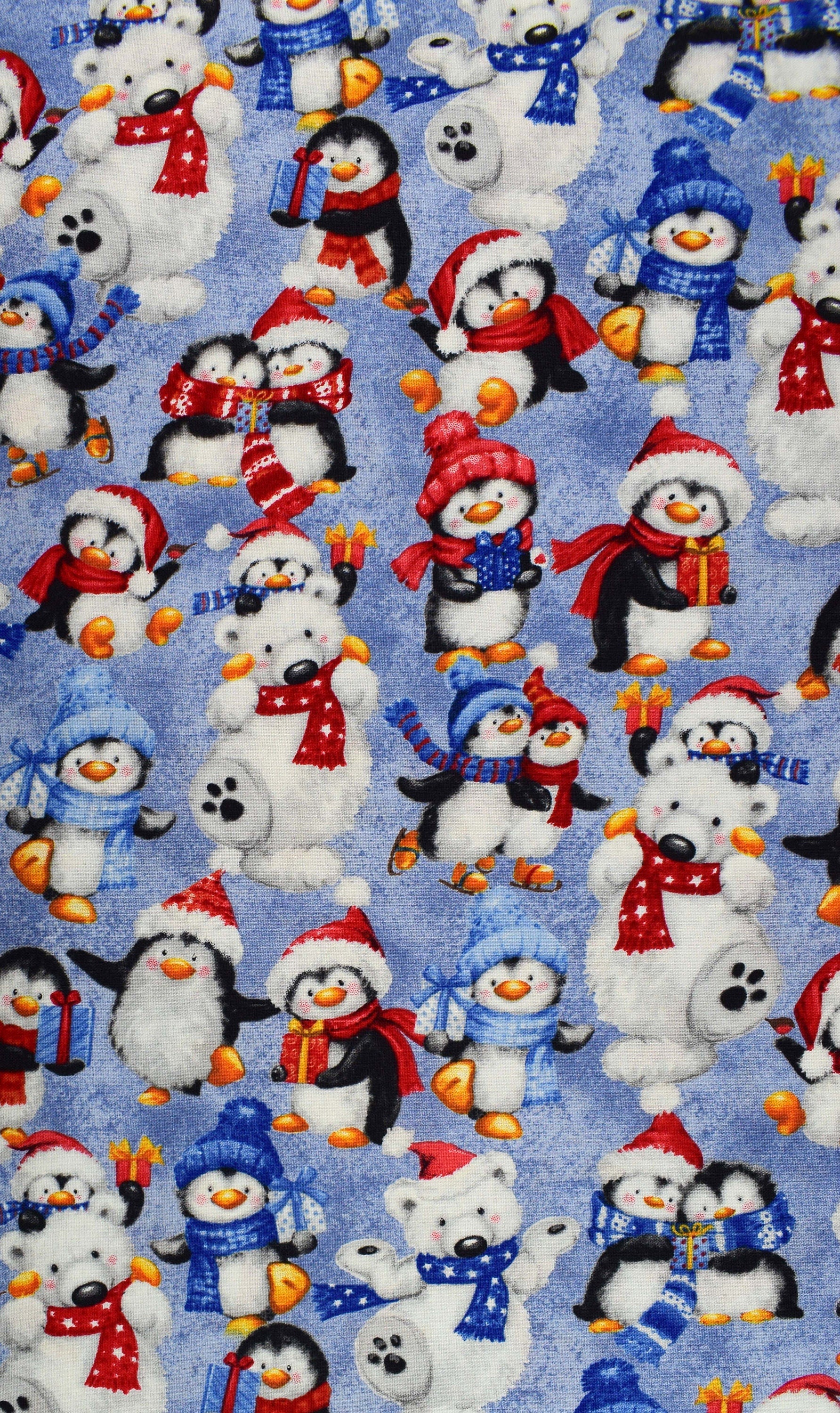 Penguin Christmas fabric, cotton quilting fabric, snow what fun - Price by the Half Metre The Quilt Sanctuary