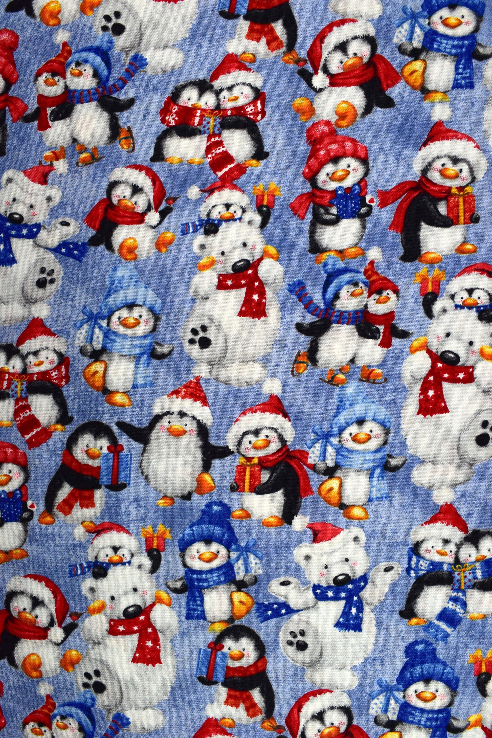 Penguin Christmas fabric, cotton quilting fabric, snow what fun - Price by the Half Metre The Quilt Sanctuary