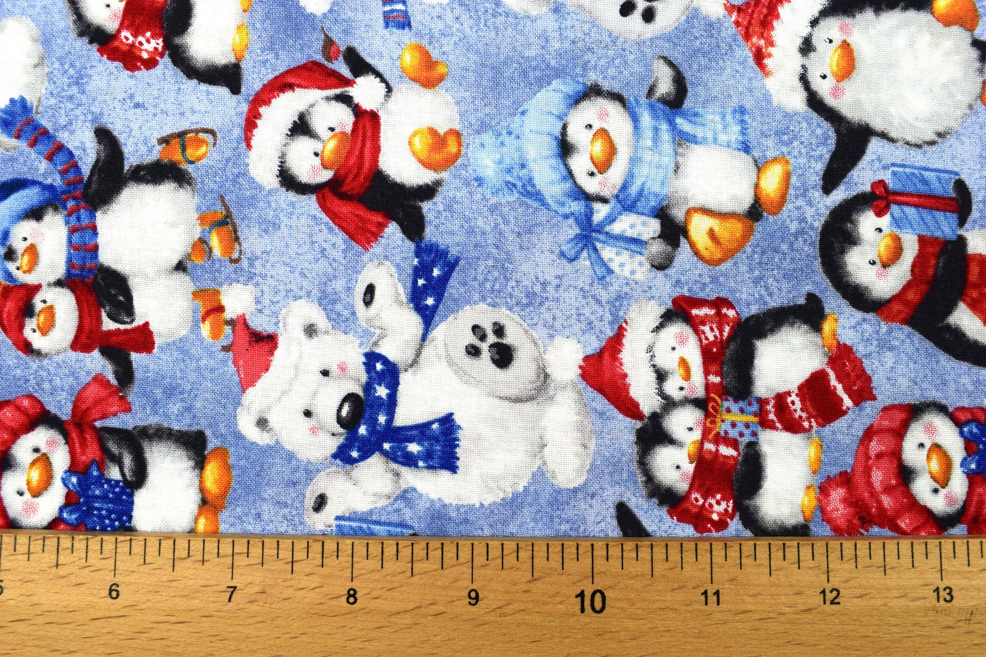 Penguin Christmas fabric, cotton quilting fabric, snow what fun - Price by the Half Metre The Quilt Sanctuary