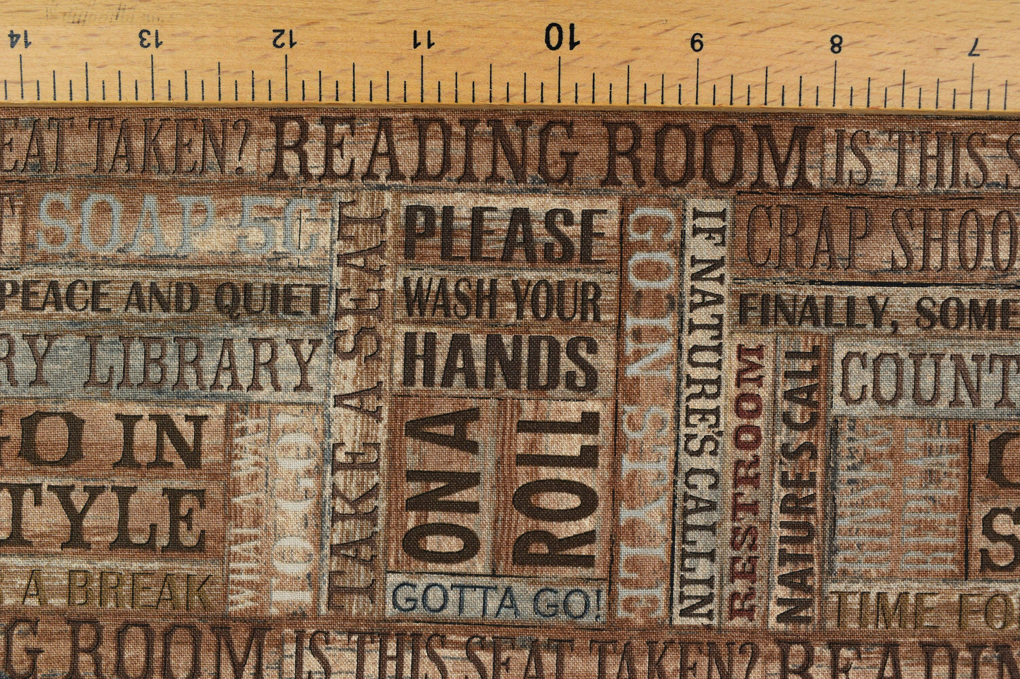 Reading Room fabric, Toilet humour fabric, Natures calling, Price by the Half Metre The Quilt Sanctuary