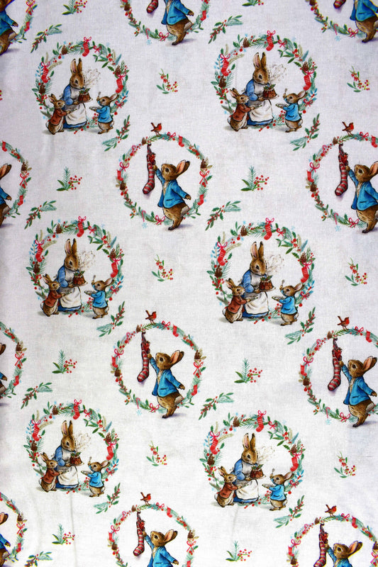 Traditional Wreath Christmas quilting fabric, Peter Rabbit, Beatrix Potter - Price by the Half Metre The Quilt Sanctuary