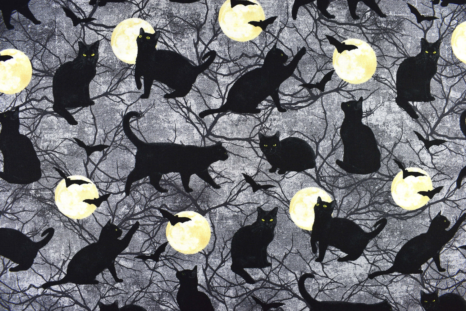 Black cat fabric, Halloween fabric, Gothic horror fabric, Quilting fabric, cotton fabric, Black Cat Capers - Price per half Metre The Quilt Sanctuary