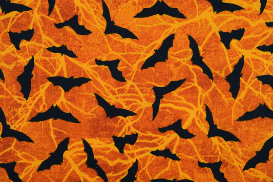 Bat fabric, Halloween fabric, Gothic horror fabric, Quilting fabric, cotton fabric, Black Cat Capers - Price per half Metre The Quilt Sanctuary
