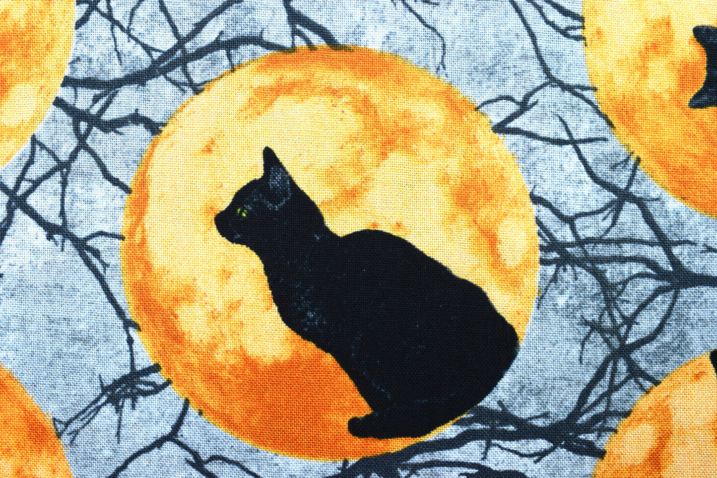 Cat and moon fabric, Halloween fabric, Gothic horror fabric, Quilting fabric, cotton fabric, Black Cat Capers - Price per half Metre The Quilt Sanctuary
