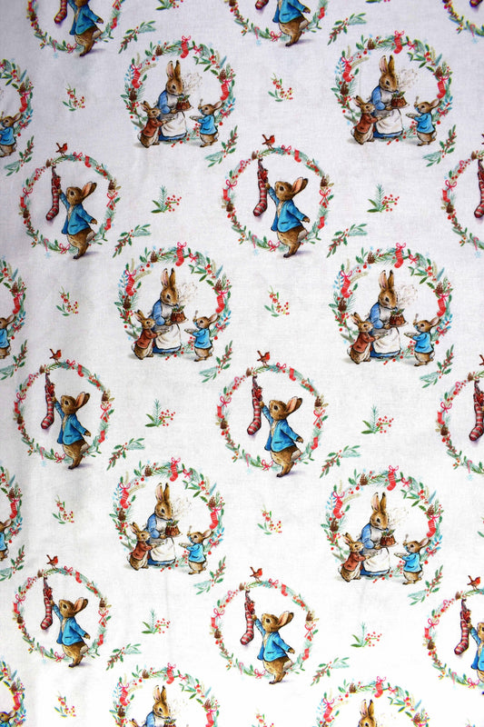 Traditional Wreath Christmas quilting fabric, Peter Rabbit, Beatrix Potter - Price by the Half Metre The Quilt Sanctuary
