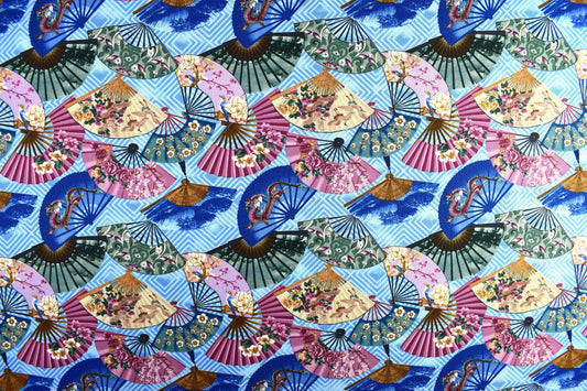 Blue Decorative fan Quilting fabric, cotton fabric - Price by the Half Metre The Quilt Sanctuary