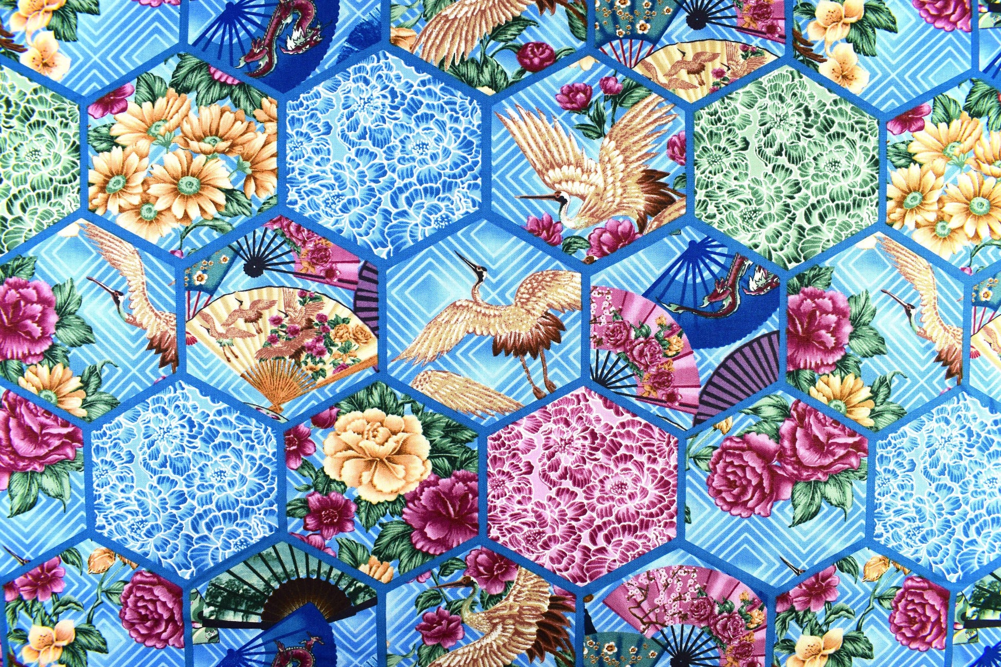 Blue Japanese patchwork fabric, oriental cotton quilting fabric, Quilting fabric - Price by the Half Metre The Quilt Sanctuary