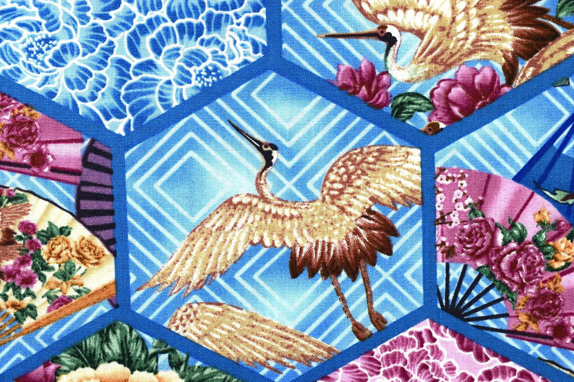 Blue Japanese patchwork fabric, oriental cotton quilting fabric, Quilting fabric - Price by the Half Metre The Quilt Sanctuary