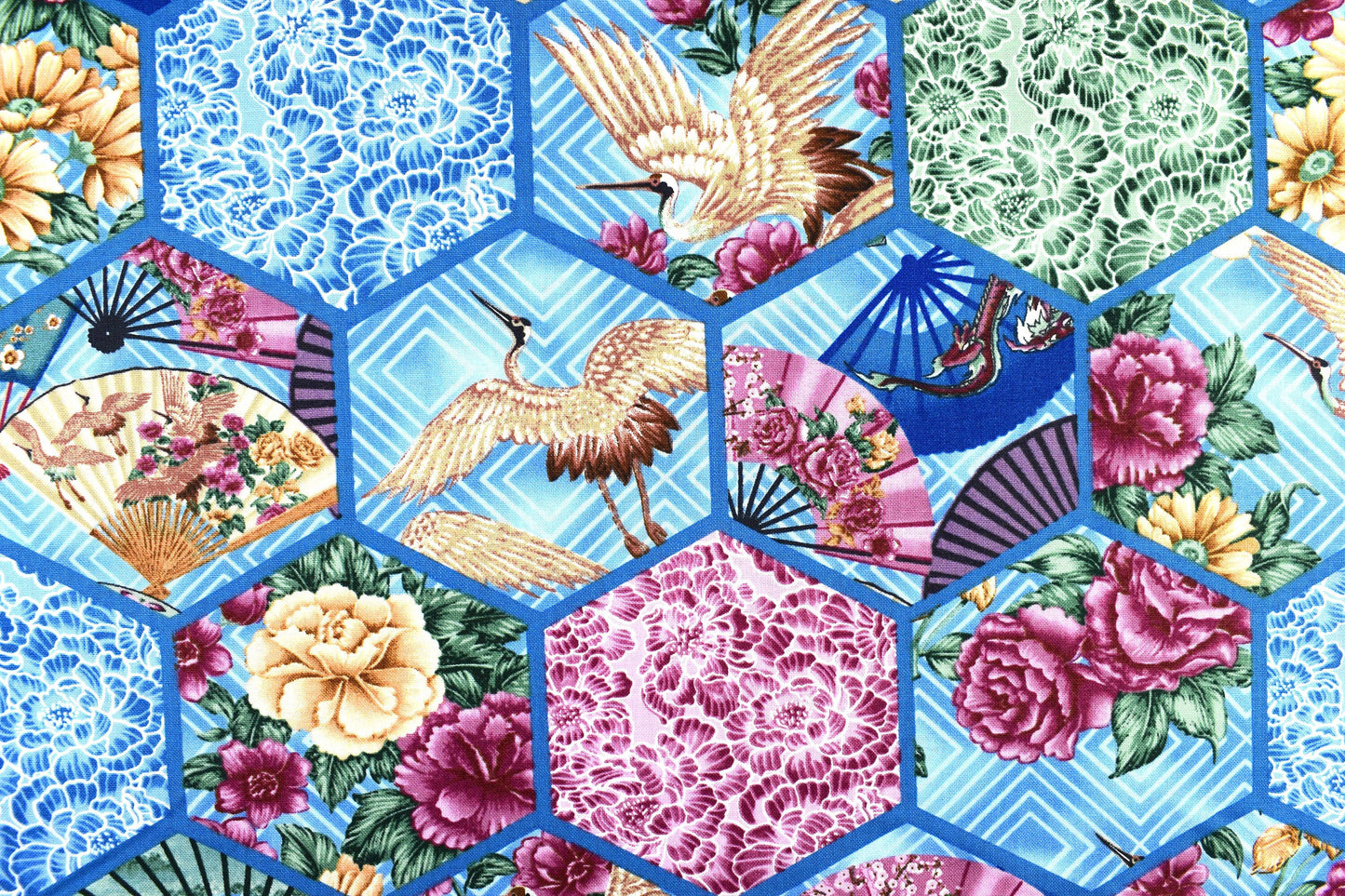 Blue Japanese patchwork fabric, oriental cotton quilting fabric, Quilting fabric - Price by the Half Metre The Quilt Sanctuary