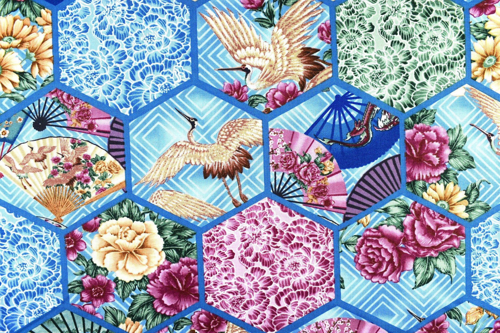 Blue Japanese patchwork fabric, oriental cotton quilting fabric, Quilting fabric - Price by the Half Metre The Quilt Sanctuary