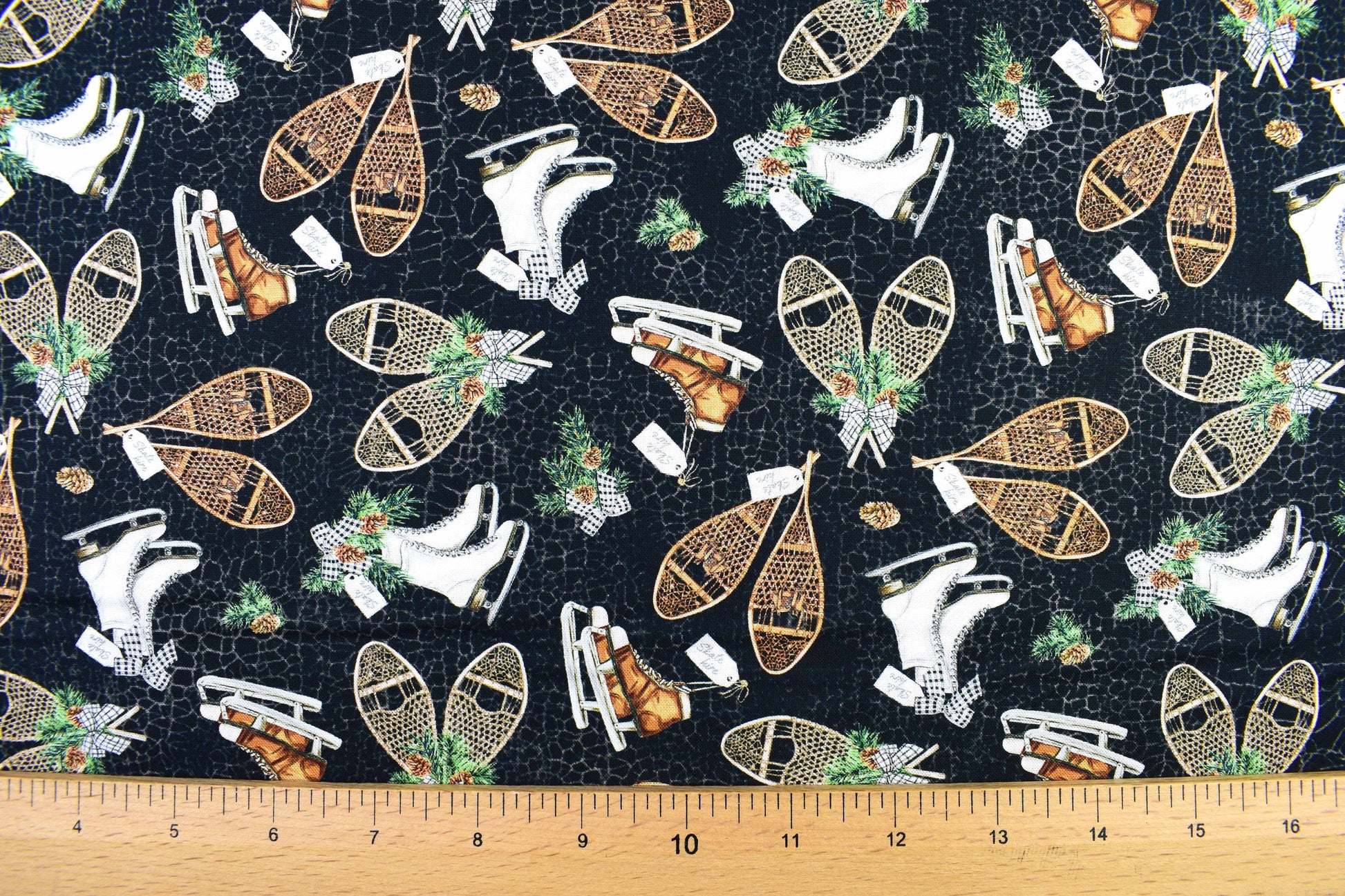 Ice Skating Fabric, Traditional Christmas fabric, quilting fabric, Alpine Winter, Price by the Half Metre The Quilt Sanctuary