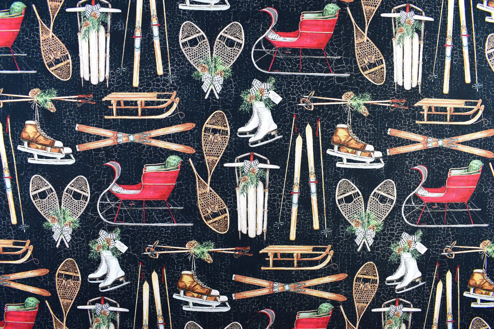 Winter Sport Fabric, Traditional Christmas fabric, quilting fabric, Alpine Winter, Price by the Half Metre The Quilt Sanctuary