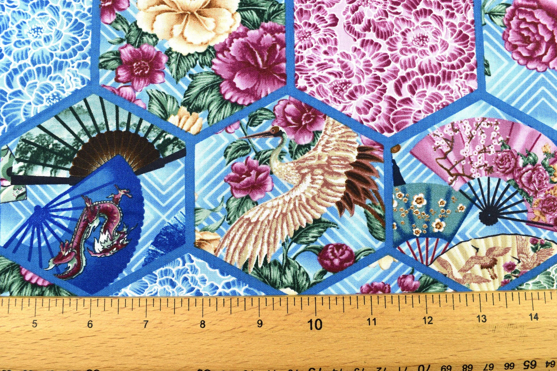 Blue Japanese patchwork fabric, oriental cotton quilting fabric, Quilting fabric - Price by the Half Metre The Quilt Sanctuary