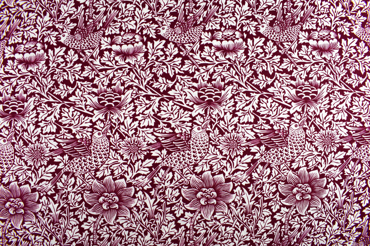 William Morris bird and Anemone fabric, burgundy Quilting fabric, cotton fabric - Price by the Half Metre The Quilt Sanctuary