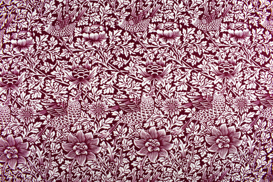 William Morris bird and Anemone fabric, burgundy Quilting fabric, cotton fabric - Price by the Half Metre The Quilt Sanctuary