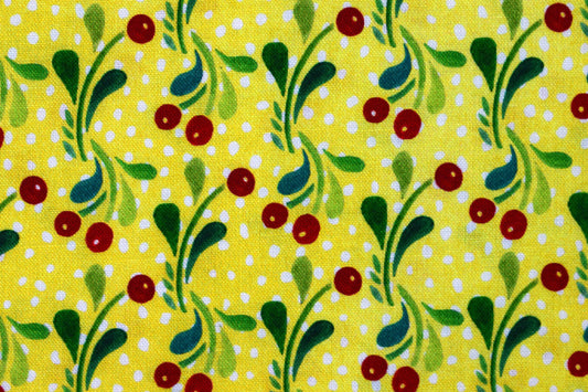 Yellow Holly fabric, Christmas berries, holiday quilting fabric, Price by the Half Metre The Quilt Sanctuary