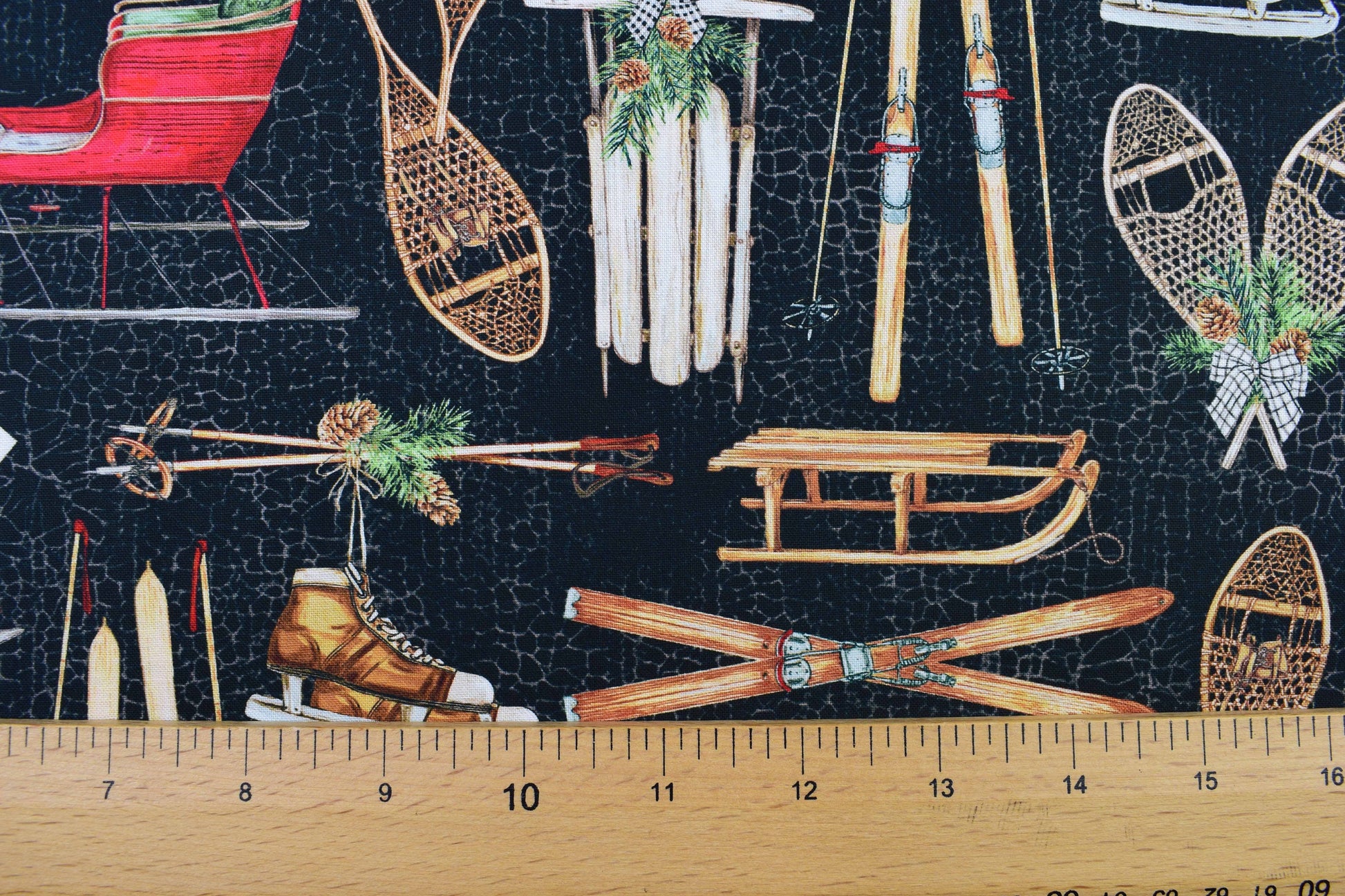 Winter Sport Fabric, Traditional Christmas fabric, quilting fabric, Alpine Winter, Price by the Half Metre The Quilt Sanctuary