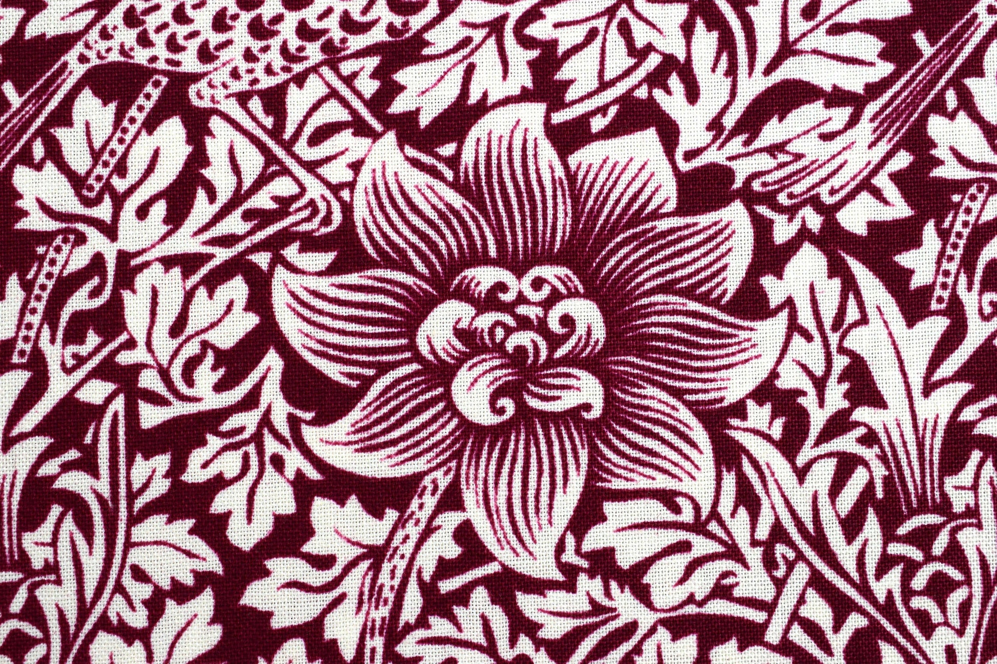 William Morris bird and Anemone fabric, burgundy Quilting fabric, cotton fabric - Price by the Half Metre The Quilt Sanctuary