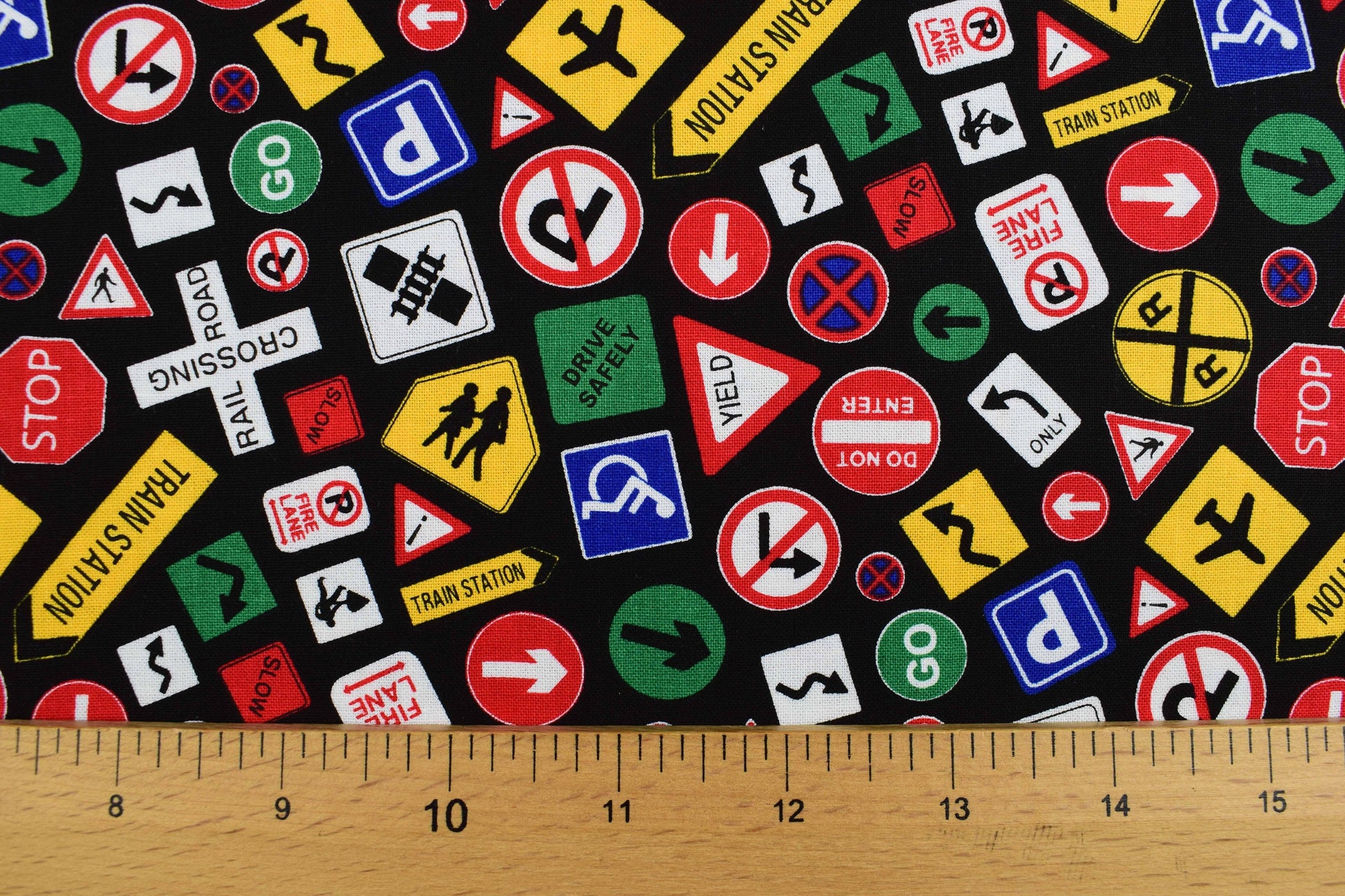 Road Sign Quilting Fabric, all around town, truck fabric - Price by the Half Metre The Quilt Sanctuary