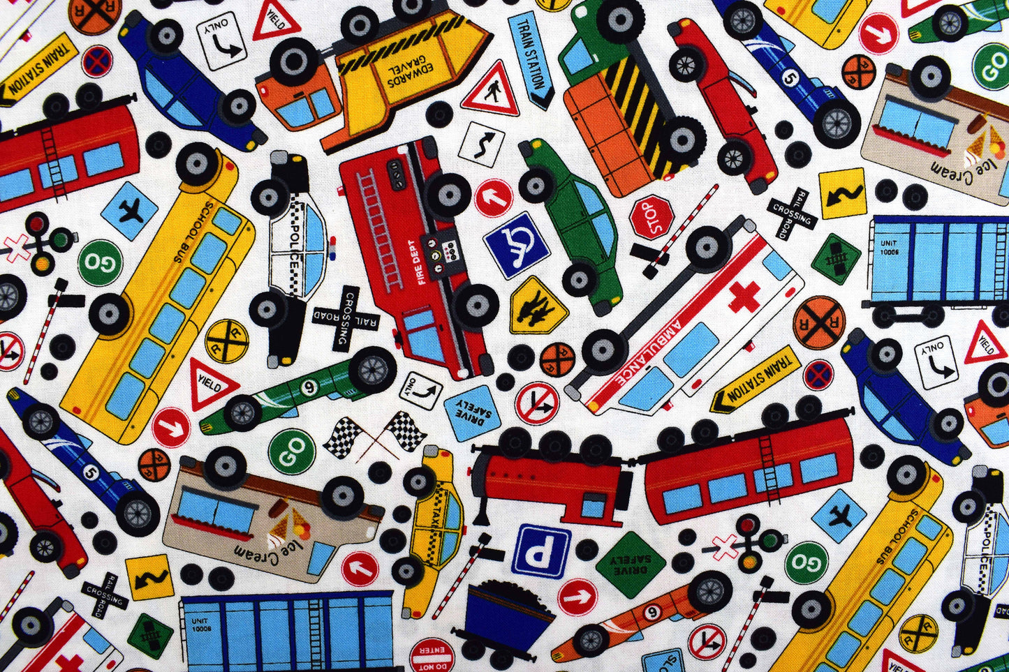 Vehicle Quilting Fabric, all around town, truck fabric, car fabric - Price by the Half Metre The Quilt Sanctuary