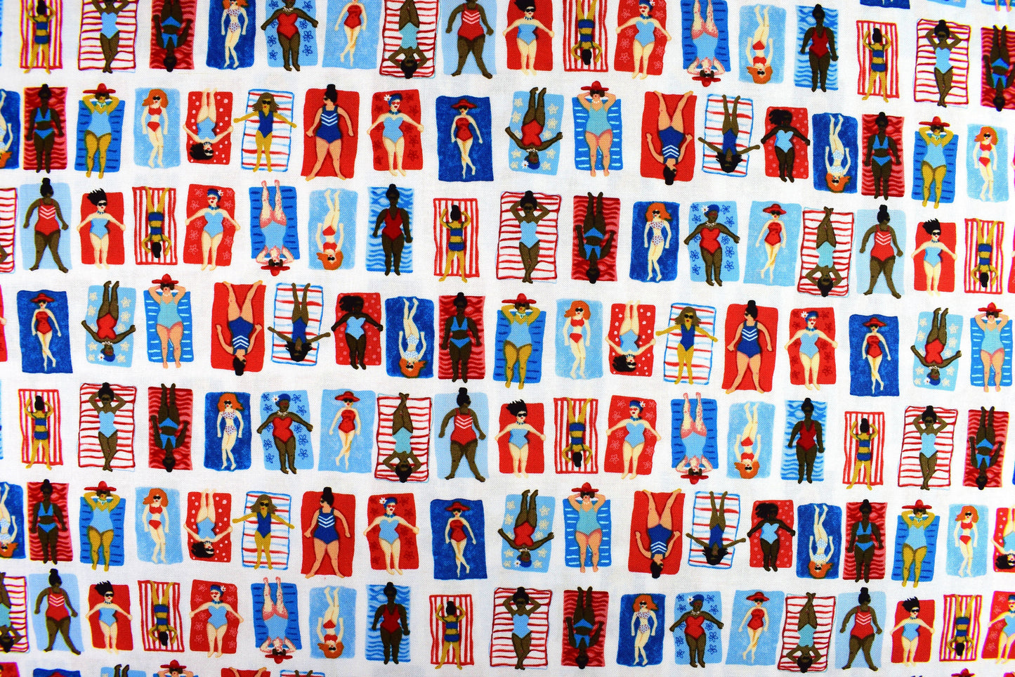 Sunbathing fabric , Quilting fabric, cotton fabric, bathing beauties - Price by the Half Metre The Quilt Sanctuary