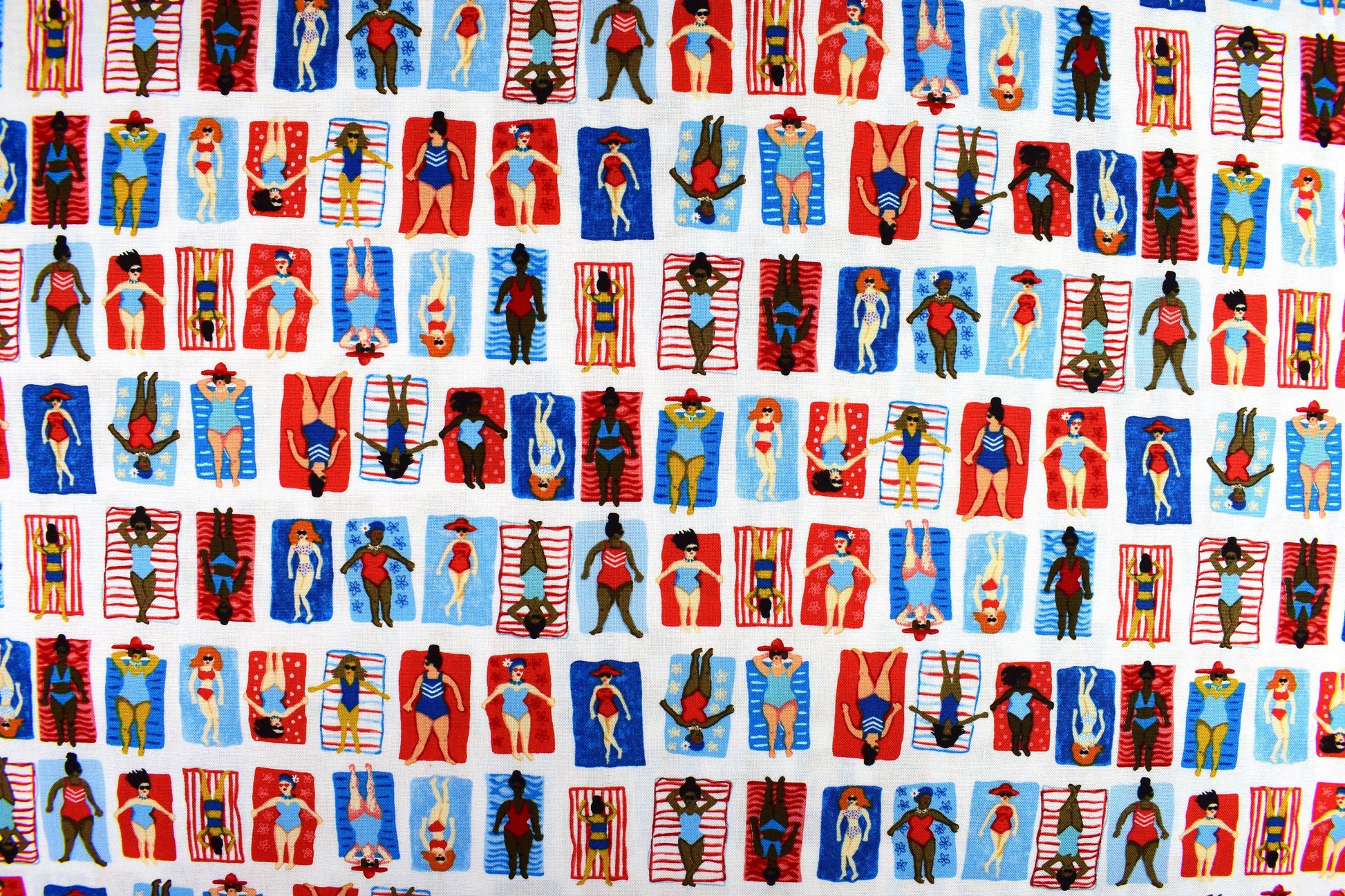 Sunbathing fabric , Quilting fabric, cotton fabric, bathing beauties - Price by the Half Metre The Quilt Sanctuary