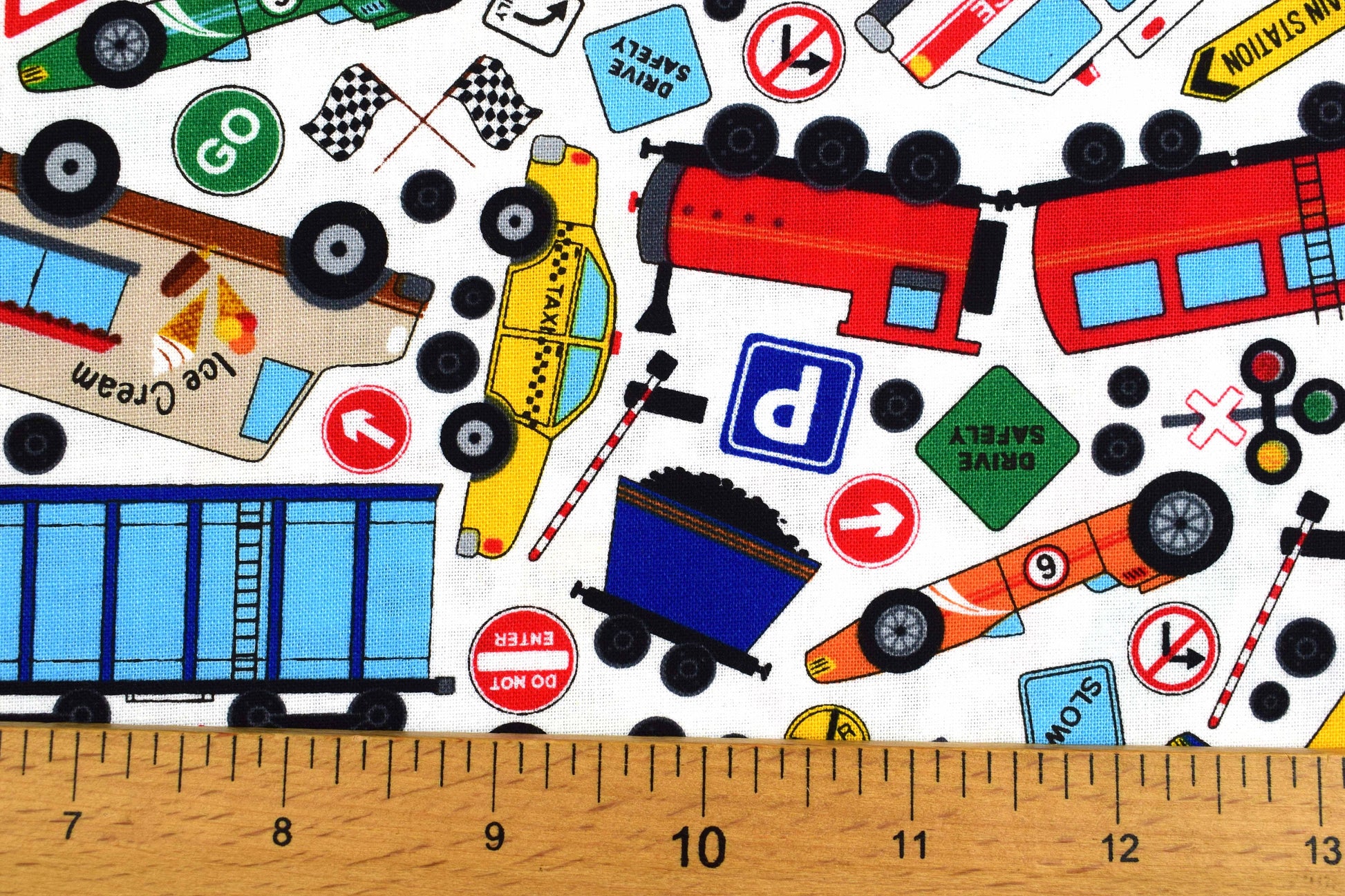 Vehicle Quilting Fabric, all around town, truck fabric, car fabric - Price by the Half Metre The Quilt Sanctuary