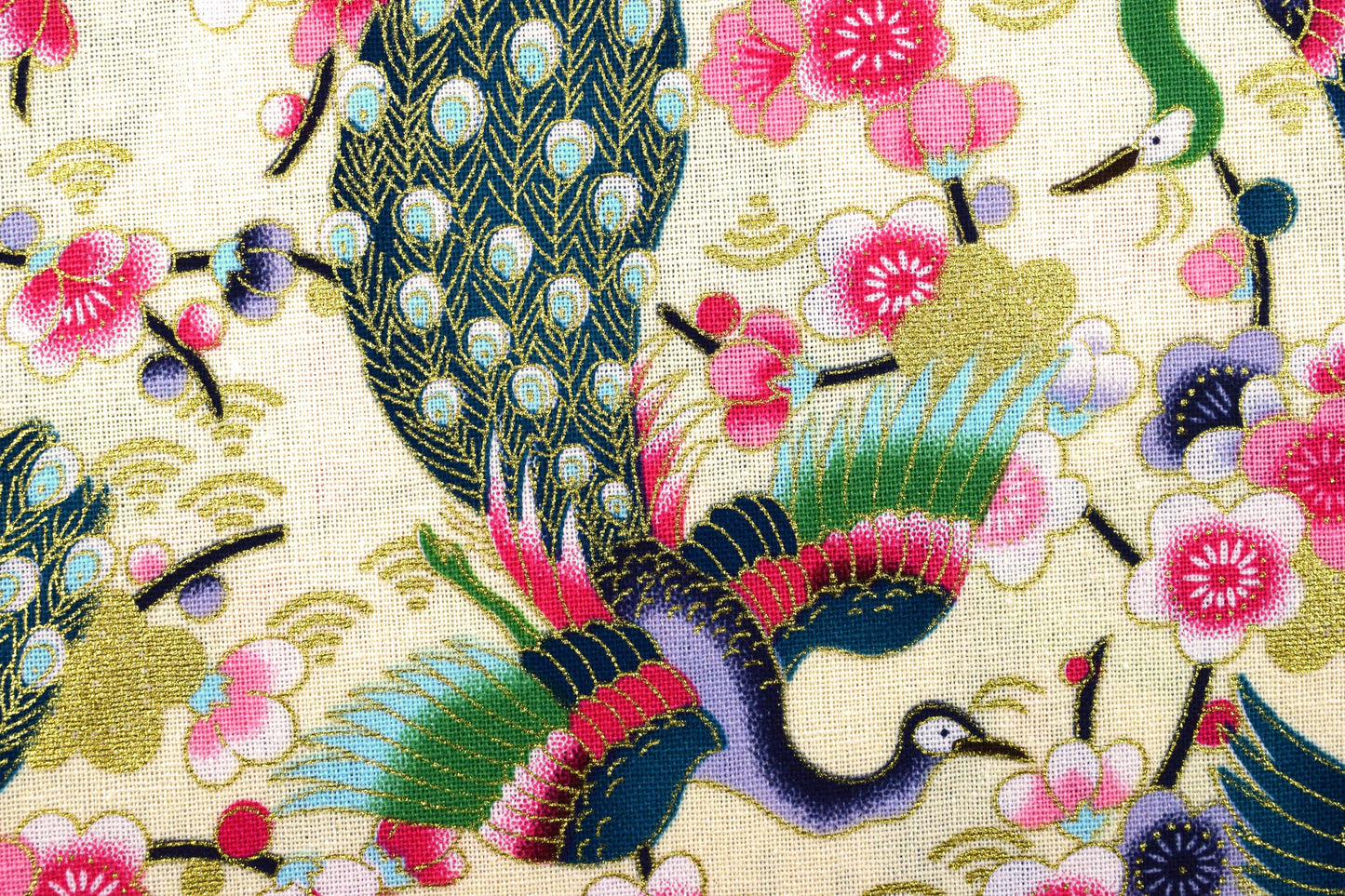 Japanese Flying Peacock Metallic cotton, quilting fabric - Price by the Half Metre The Quilt Sanctuary