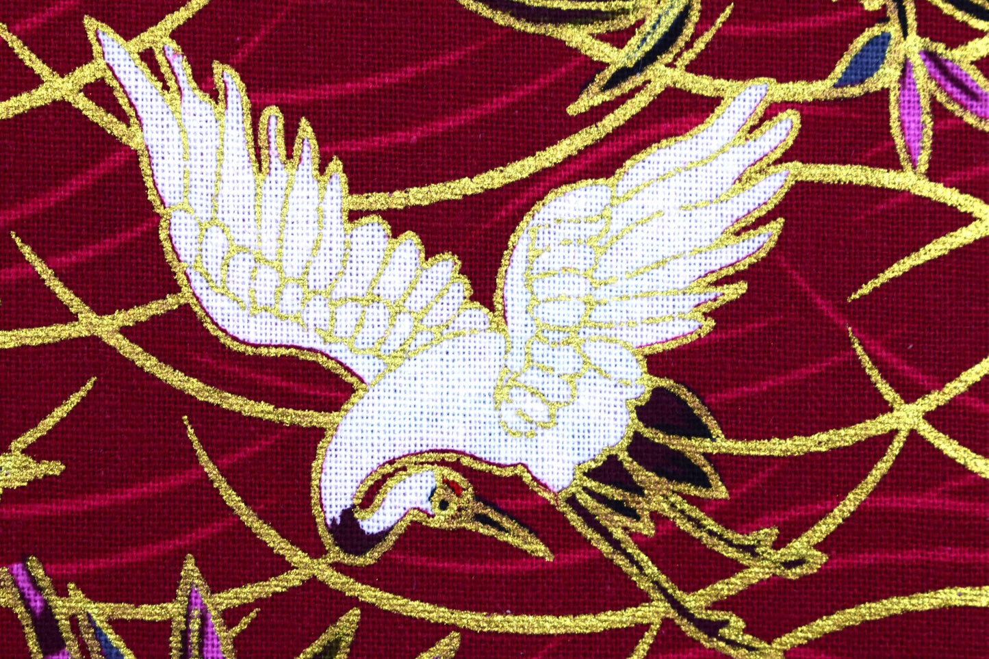 Red Japanese Cranes, Metallic, 100% Cotton, 58" (147cm) Wide quilting fabric - Price by the Half Metre The Quilt Sanctuary