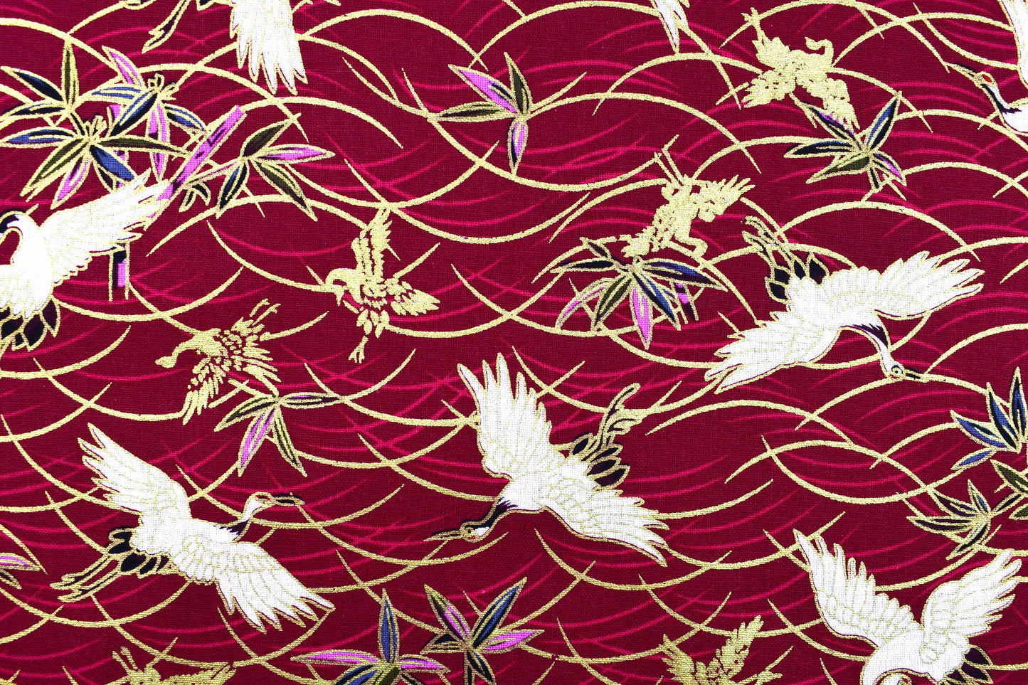 Red Japanese Cranes, Metallic, 100% Cotton, 58" (147cm) Wide quilting fabric - Price by the Half Metre The Quilt Sanctuary