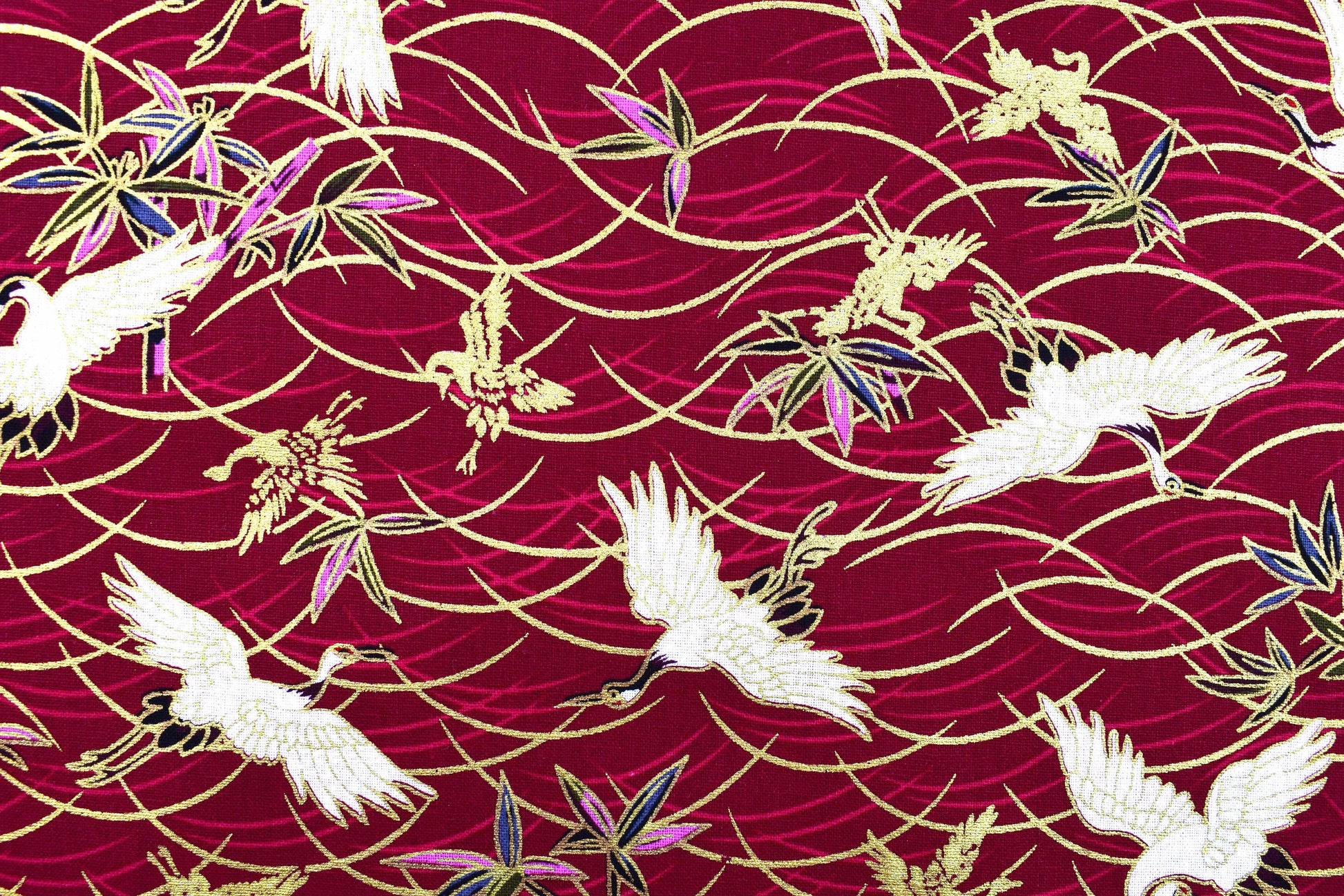 Red Japanese Cranes, Metallic, 100% Cotton, 58" (147cm) Wide quilting fabric - Price by the Half Metre The Quilt Sanctuary