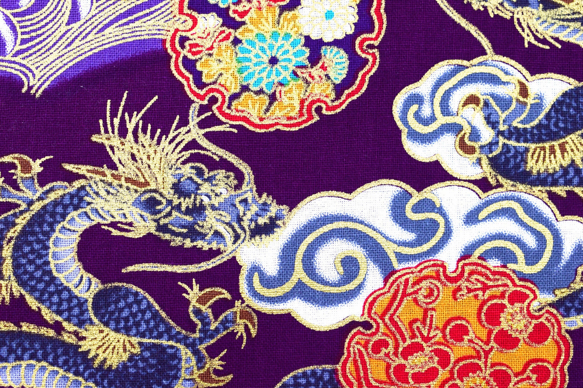 Japanese Dragons, Waves & Orbs Metallic Quilting fabric 100% Cotton, 58" (147cm) Wide - Price by the Half Metre The Quilt Sanctuary