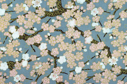 Japanese Cherry Blossom, Metallic quilting fabric, 100% Cotton, 58" (147cm) Wide - Price by the Half Metre The Quilt Sanctuary