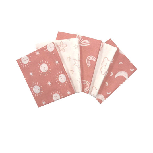 Moon and stars fat Quarter Bundle, Nursery basics, childrens fabric, blush fat Quarters The Quilt Sanctuary