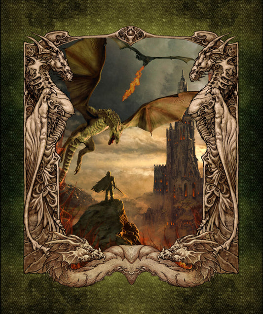 Dragon quilting panel, celtic myths fabric panel, Dragon fabric The Quilt Sanctuary