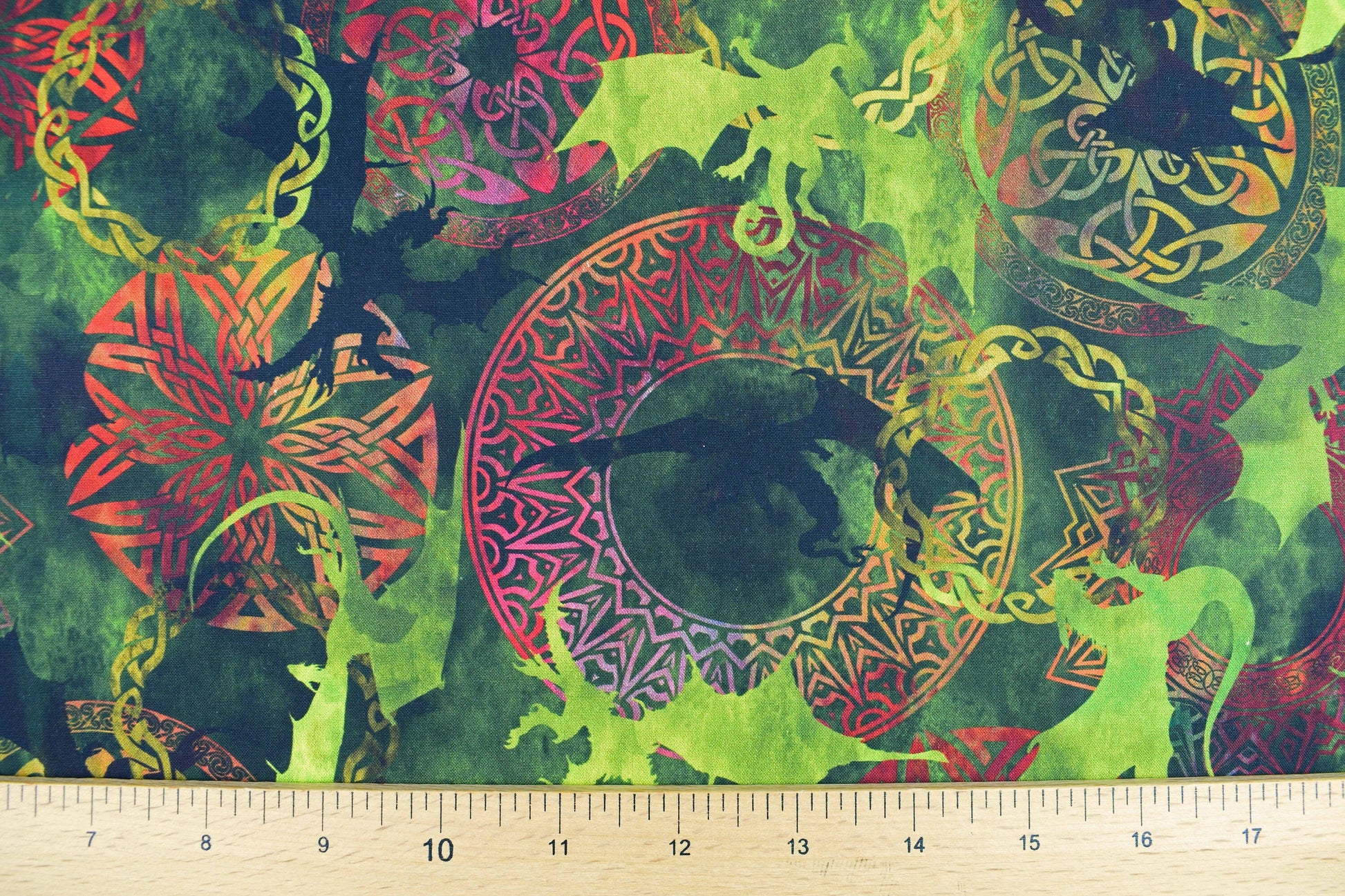Green Celtic Dragon fabric , Quilting fabric, The ancients - Price by the Half Metre The Quilt Sanctuary