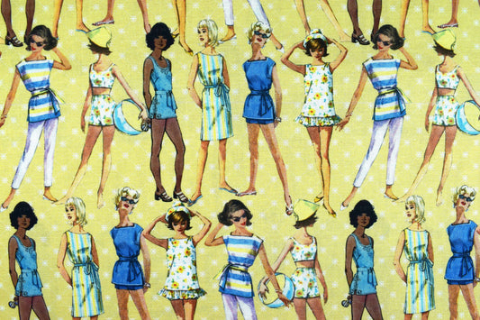 Beach outfits Fabric, Simplicity vintage fabrics, At the beach 1950's fashion, quilting fabric - Price by the Half Metre The Quilt Sanctuary