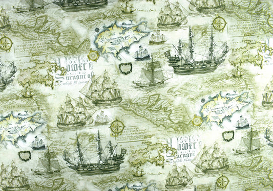 Treasure map fabric, cotton quilting fabric, antique map fabric - Price by the Half Metre The Quilt Sanctuary