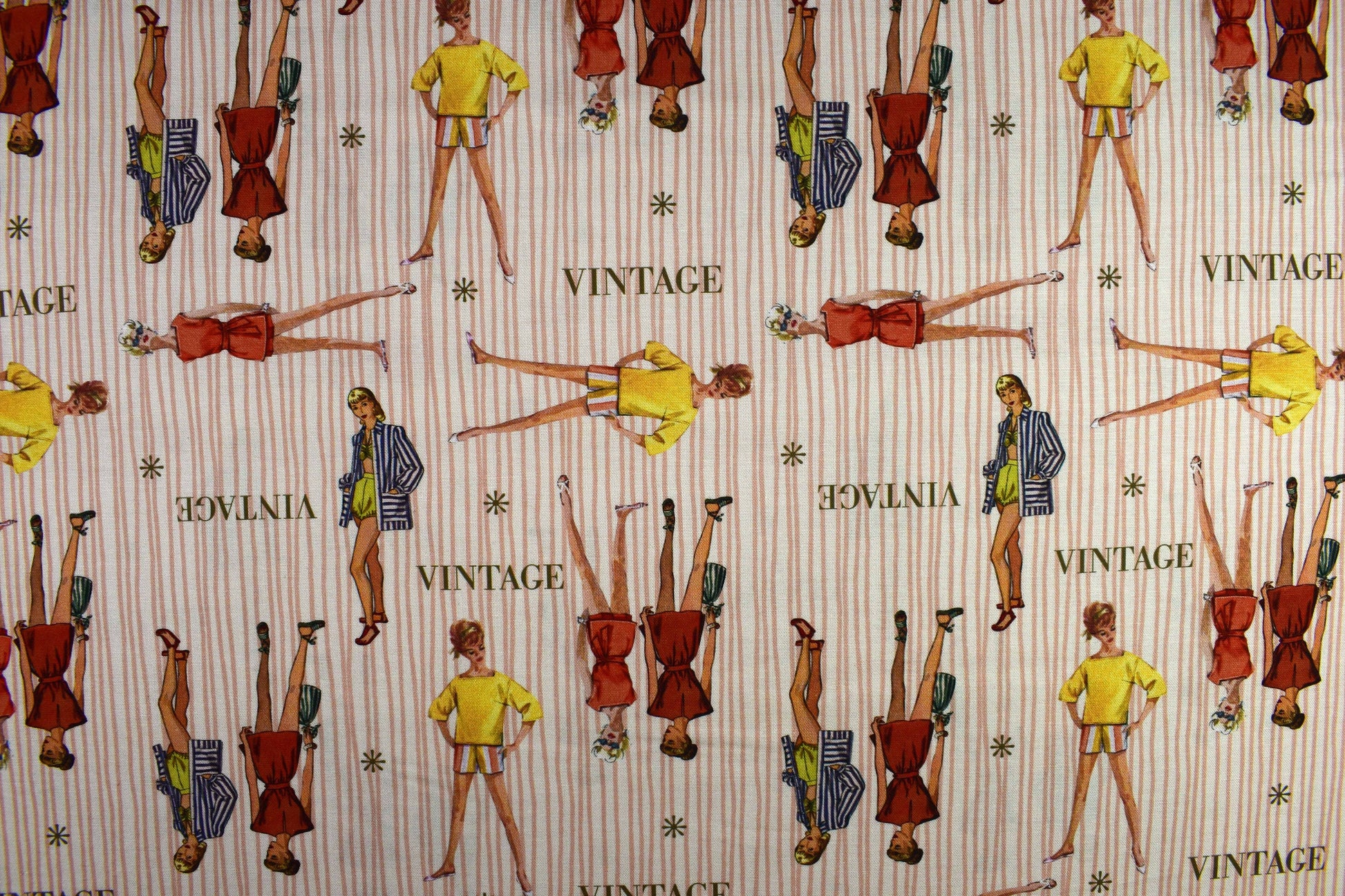 coastal stripes Fabric, Simplicity vintage fabrics, At the beach 1950's fashion, quilting fabric - Price by the Half Metre The Quilt Sanctuary