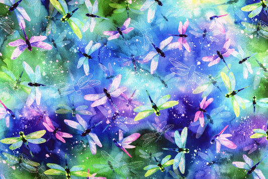 Dragonfly fabric, wadding with water lilies, Quilting fabric, cotton fabric, Hoffman fabrics - Price by the Half Metre The Quilt Sanctuary