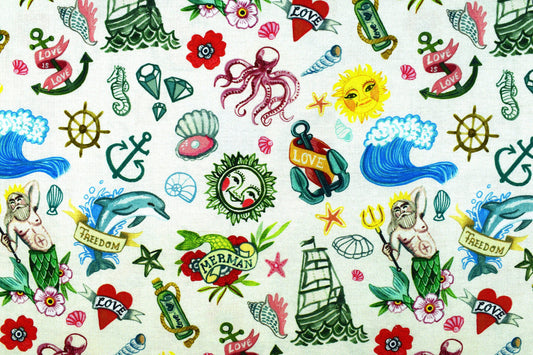 Sailor fabric, Merman Fabric , Quilting fabric, cotton fabric, You're a catch by Dear Stella - Price by the Half Metre The Quilt Sanctuary