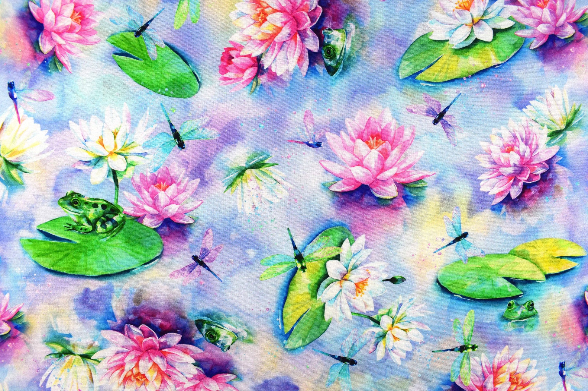 water lily fabric, Frog fabric, Quilting fabric, cotton fabric, Hoffman fabrics - Price by the Half Metre The Quilt Sanctuary