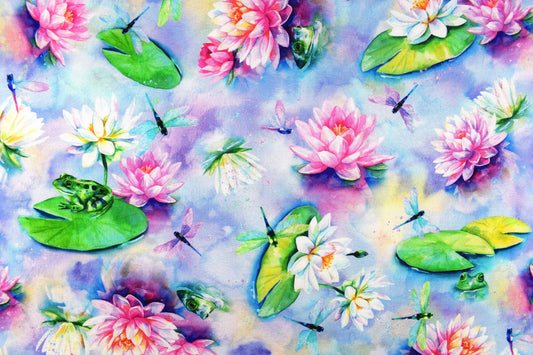 water lily fabric, Frog fabric, Quilting fabric, cotton fabric, Hoffman fabrics - Price by the Half Metre The Quilt Sanctuary