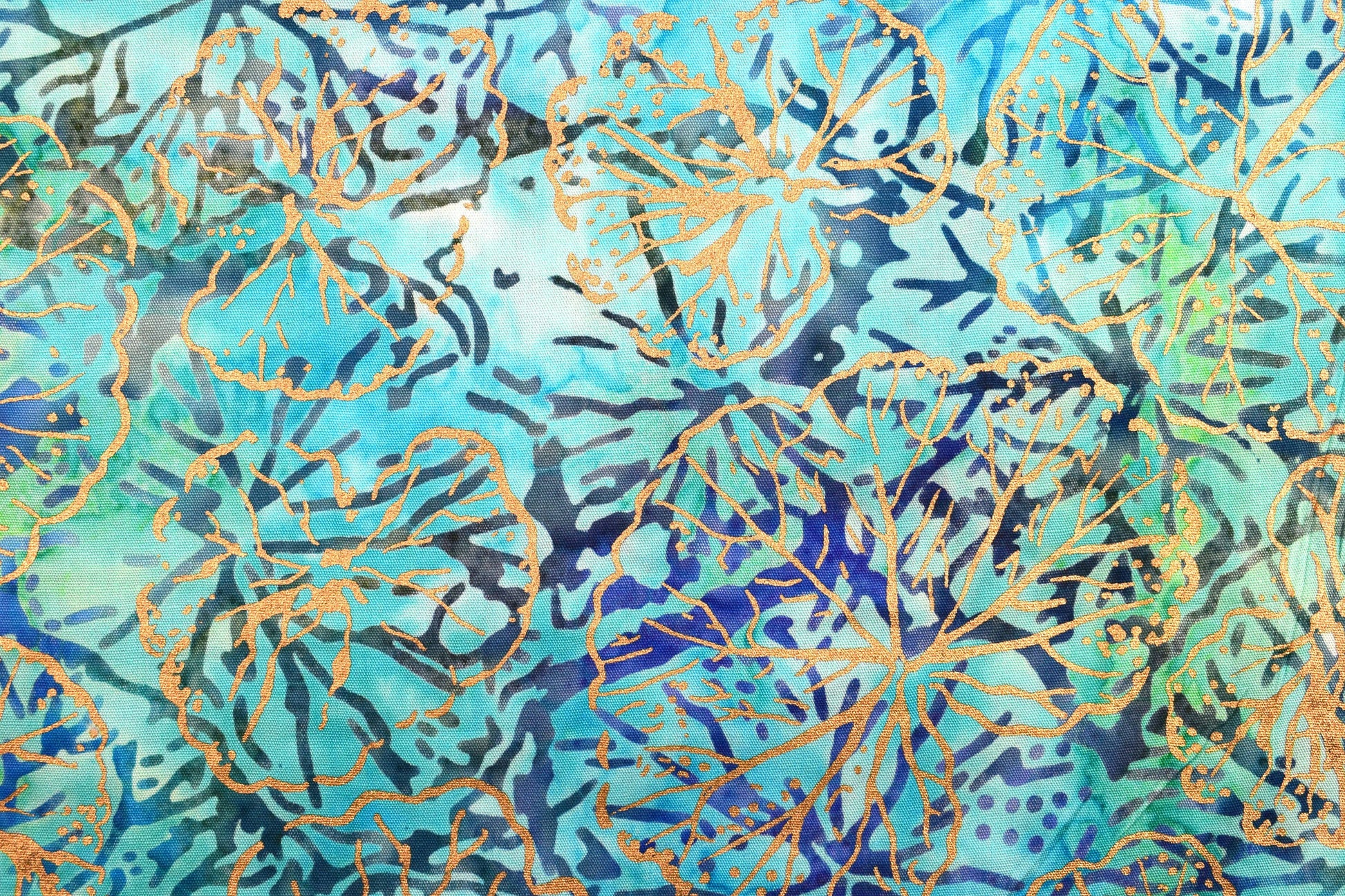 turquoise batik, charm Metallic floral Batik, Tonga batiks, quilting fabric, - Price by the Half Metre The Quilt Sanctuary